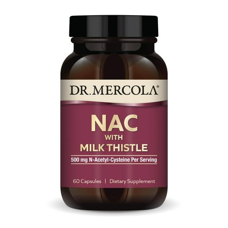 Dr. Mercola NAC with Milk Thistle 30 Servings (60 Capsules) 500 mg N-Acetyl-Cysteine Per Serving Dietary Supplement Supports Normal Detoxification Processes Non-GMO