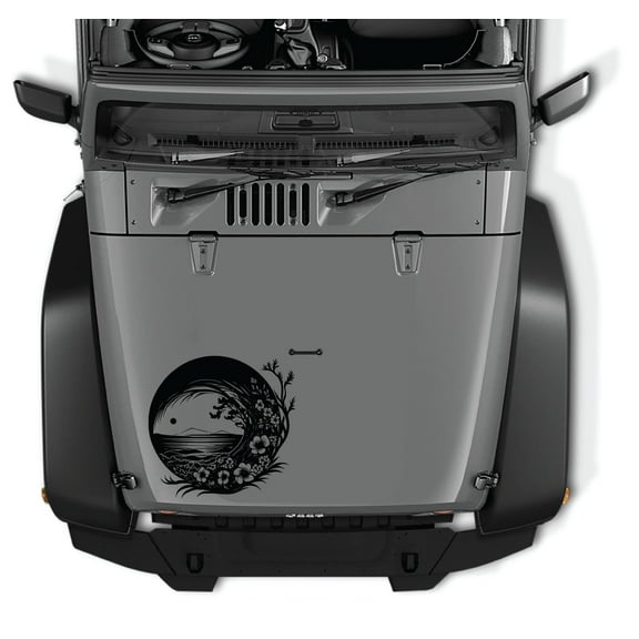 AnyStickerYouWant - Hibiscus Beach Hawaiian Theme Vinyl Decal Sticker 2, 22" Tall Waterproof Vinyl Hood Decal - Fits on & Compatible with Jeep Wrangler & Jeep Gladiator