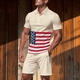thumbnail image 2 of Eres Más Que una Camisa de Puntuación de Prueba Color Bloqueado Turndown Collar de Bolsillo Y Elástico de la Cintura Shorts Set, Vestido de Verano Casual de Poliéster, 2 of 9