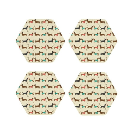 

Fuzoiu Dachshund Dog Print Leather Coasters Set Drink Coasters Set of 4 for Tabletop Protection Durable PVC Coasters Home Décor and Housewarming Gift-Hexagon