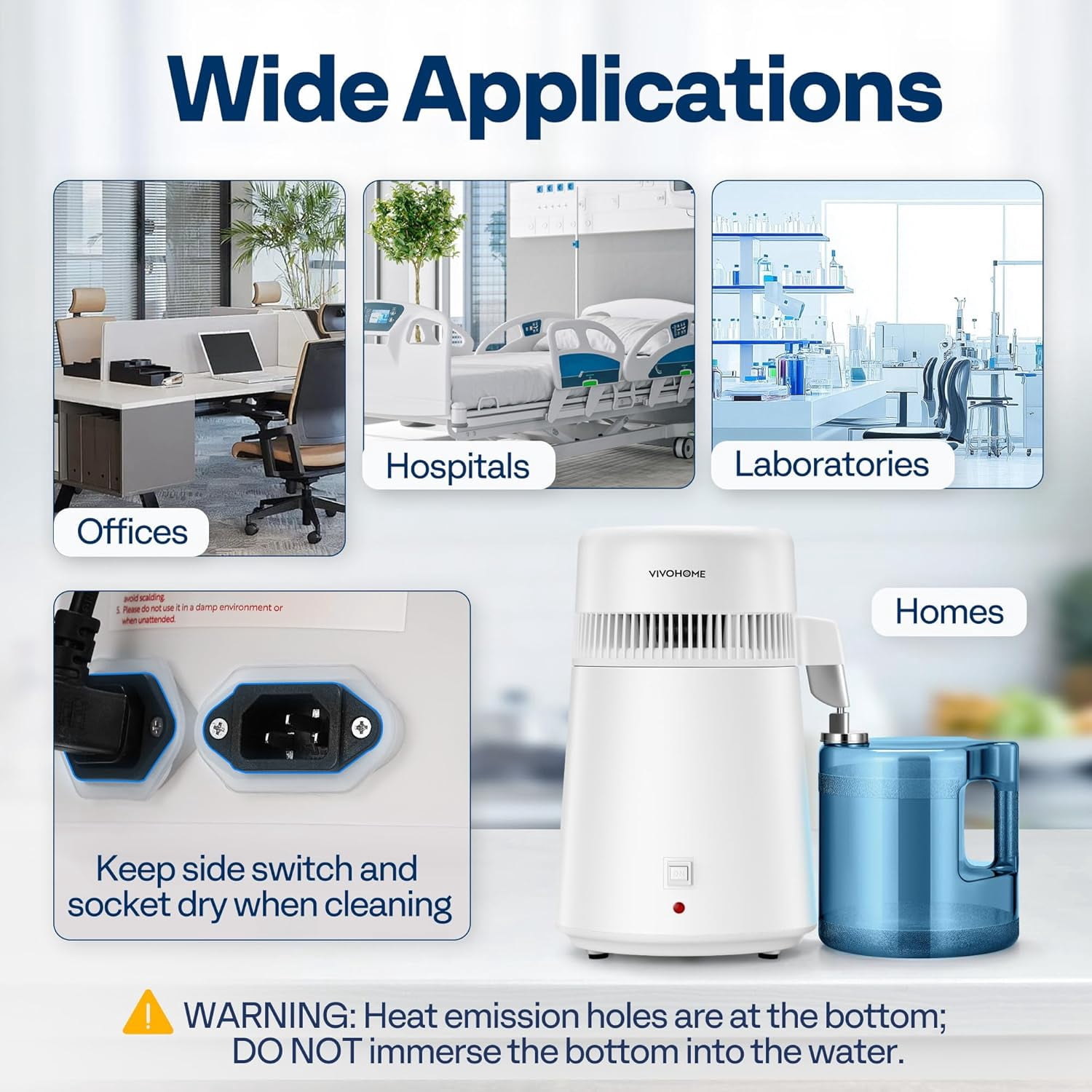 SPECSTAR Water Distiller Countertop 1.06 Gallon/4L 900W Distilled Water Machine with Smart Switch Purifier Filter for Home Office, White