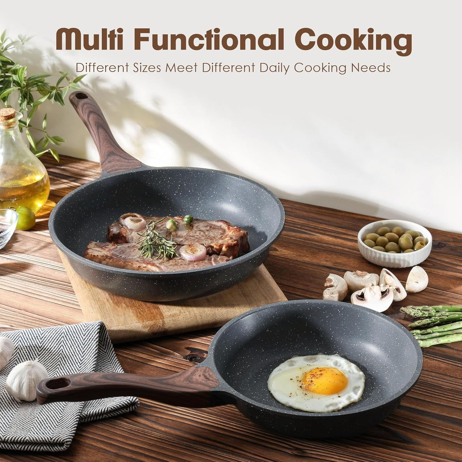 Ongmies Frying Pan, Non Stick Frying Pans, Home Multi Functional Non Stick Pan: Perfect for Steaks Pancakes and Breakfast Compatible with Induction Cookers and Stoves