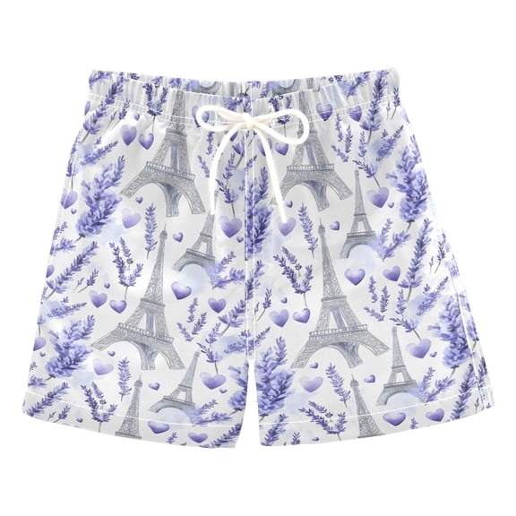 joogoo Boy Swim Trunks Eiffel Tower Lavender Bathing Beach Board Shorts M