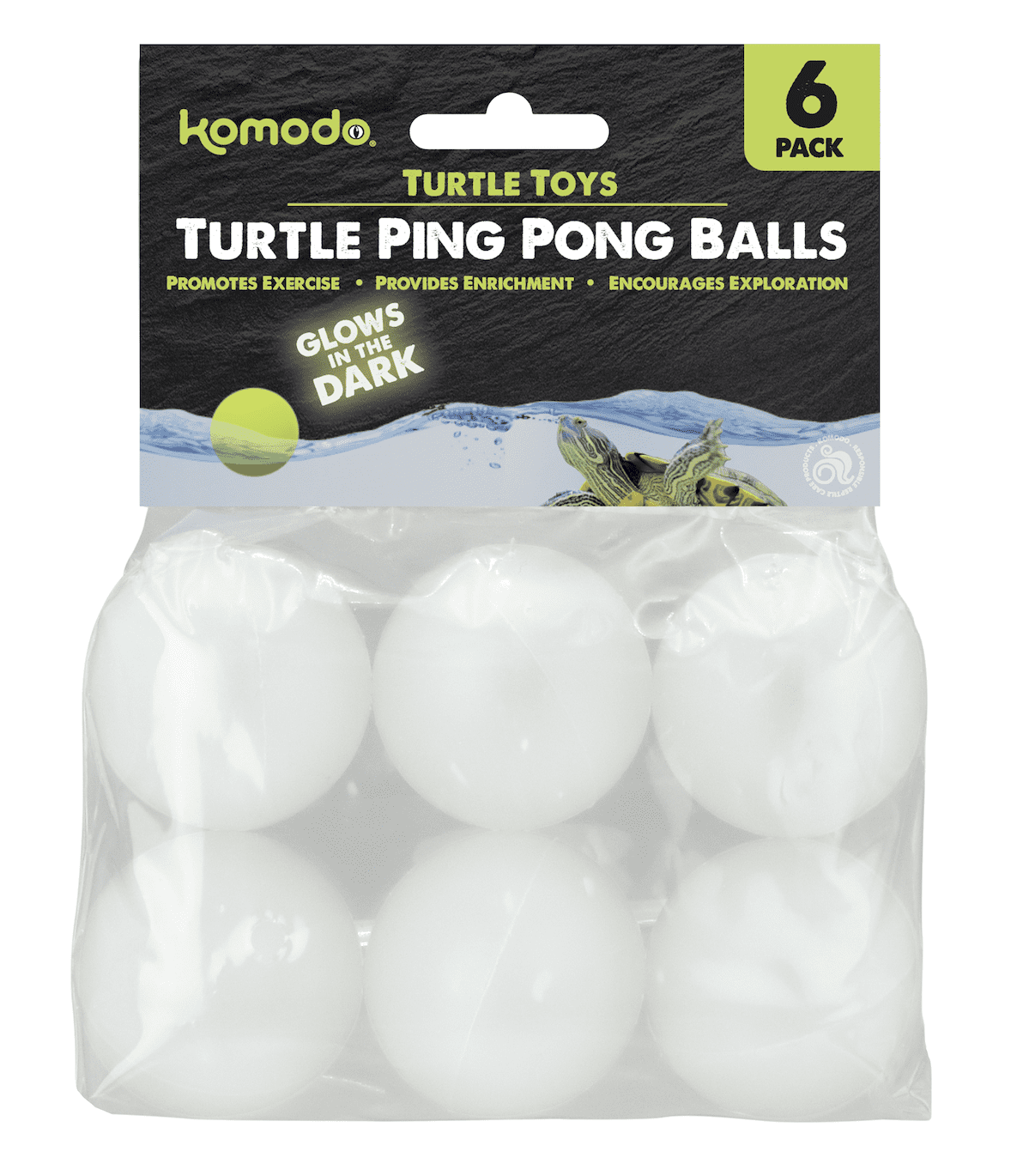 (2 pack) Komodo Ping Pong Balls Turtle Toys, 6 pack, Glows in the Dark