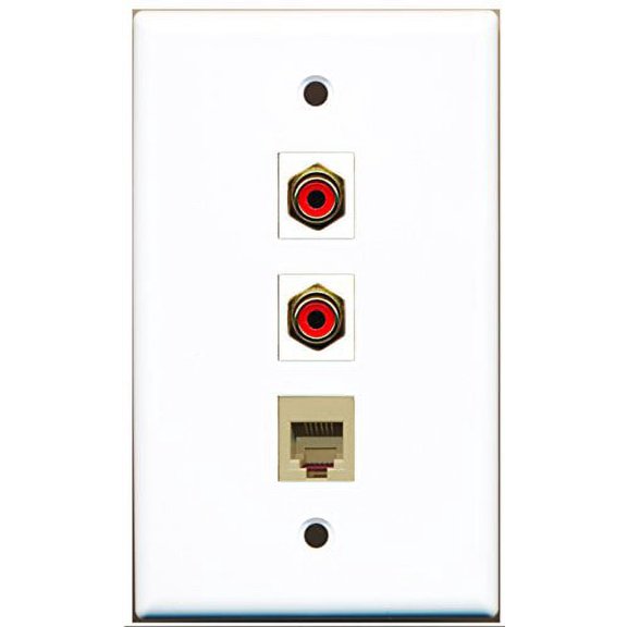 RiteAV - 2 Port RCA Red and 1 Port Phone RJ11 RJ12 Beige Wall Plate