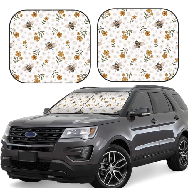 Wukai Bees And Flowers Car Front Windshield Sun Shade,Sun Visor Shield Block Automotive Interior Protector Blocks UV Rays-Large