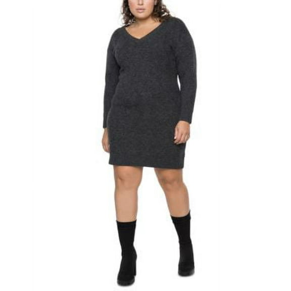MSRP $89 Tape Trendy Plus Size Diamond-Pattern Sweater Dress Charcoal Size 1X