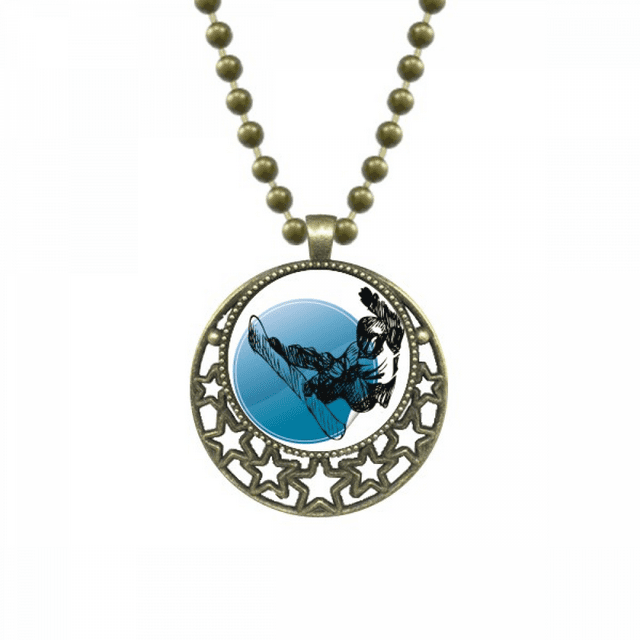 Winter Sport Skiing Illustration Pattern Pendant Star Necklace Moon Chain Jewelry
