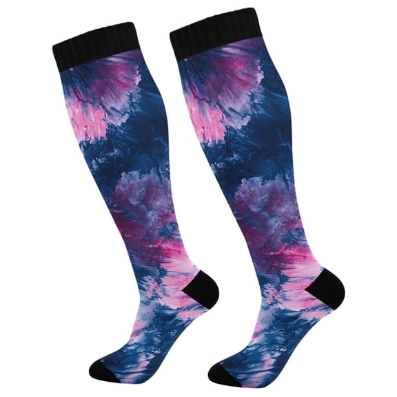 joogoo Tie Dye Navy Compression Socks Women Men Knee High Sock