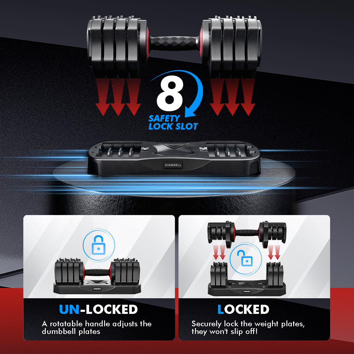 22.5lbs Adjustable Dumbbells, 5-in-1 Design for Full Body Workout, Space-Saving & Safe for Home Gym, Ideal for Beginners & Fitness Enthusiasts