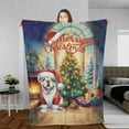 thumbnail image 3 of Merry Christmas Bulldog Santa Hat Xmas Tree Winter Holiday Cozy Fleece Blanket Dog Lover Gifts Idea Warm Soft Throw Blanket - 01013, 3 of 5
