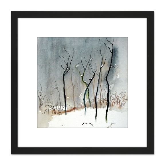 Eduard Tomek Krajina 5 Winter Trees 8X8 Inch Square Wooden Framed Wall Art Print Picture with Mount