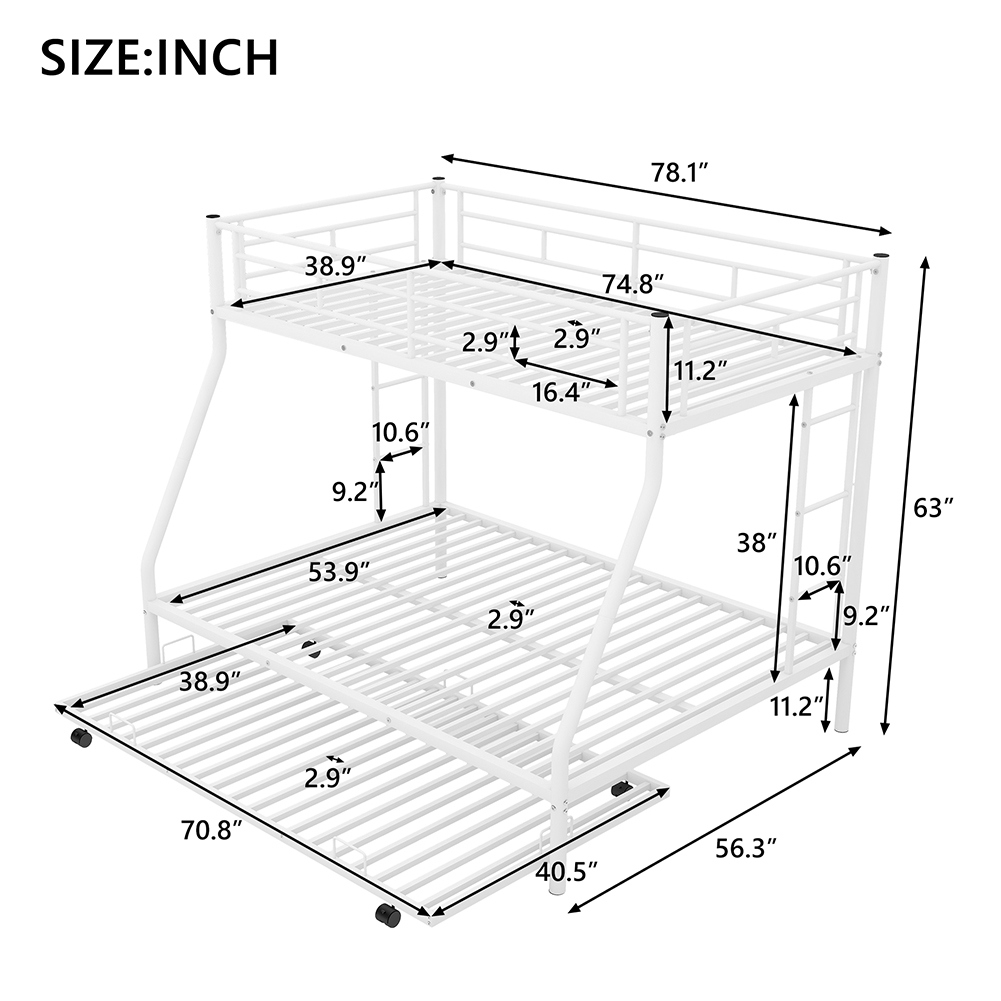 Kadyn Twin over Full Bed with Sturdy Steel Frame, Bunk Bed with Two-Side Ladders, White