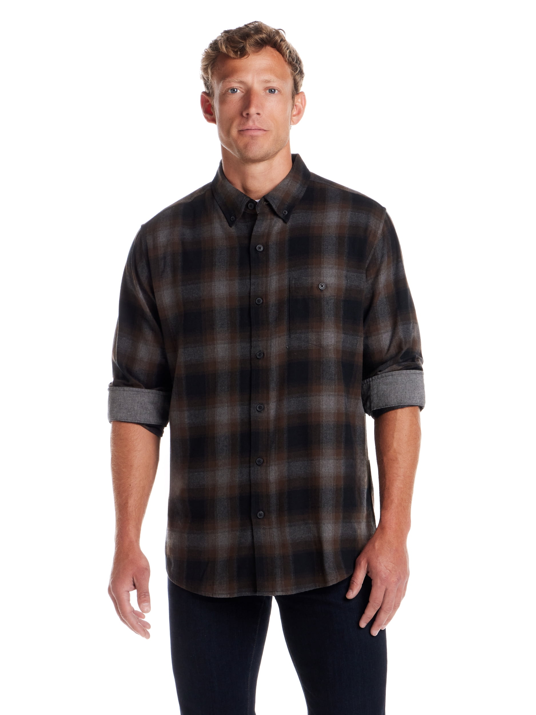 Frontier Threads Men's Long Sleeve Button Down Traditional Plaid Flannel