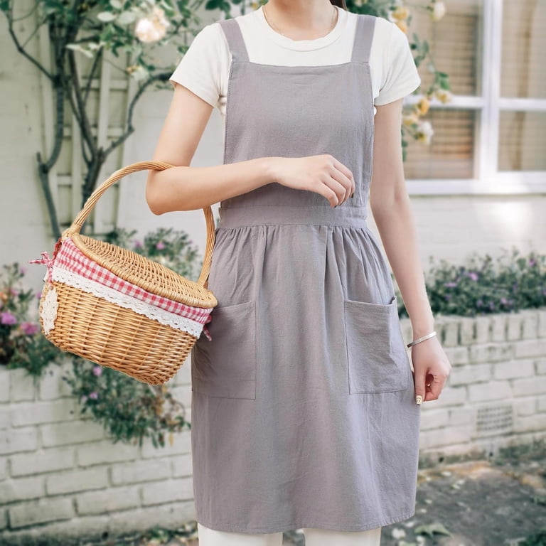 Cotton Linen Pinafore Apron Dress for Women with Pockets Cute Art Chef Aprons for Kitchen Baking Gardening Painting Cotton Linen Pinafore Apron Dress for Women with Pockets Cute Art Chef Aprons for Kitchen Baking Gardening Painting
