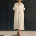 thumbnail image 5 of Women's Shirt Dresses Collared Short Sleeve Maxi Dress Breathable Relaxed Fit Vacation Resort Summer Dress Beige M, 5 of 6