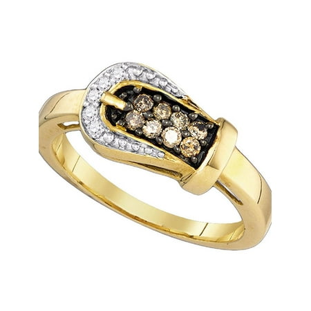- 10kt Yellow Gold Womens Round Cognac-brown Color Enhanced Diamond Belt Buckle Ring 1/4 Cttw Diamond Fine Jewelry Ideal Gifts For Womens Gift Set From Heart