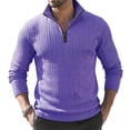 thumbnail image 2 of Ceisia Men's Textured Solid Color Stand Collar Half Zip Long Sleeve Pullover Breathable Casual Athletic Top Purple M Gifts, 2 of 6