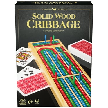 Solid Wood Cribbage Folding Board Game with Playing Cards, for Families and Kids Ages 8 and up