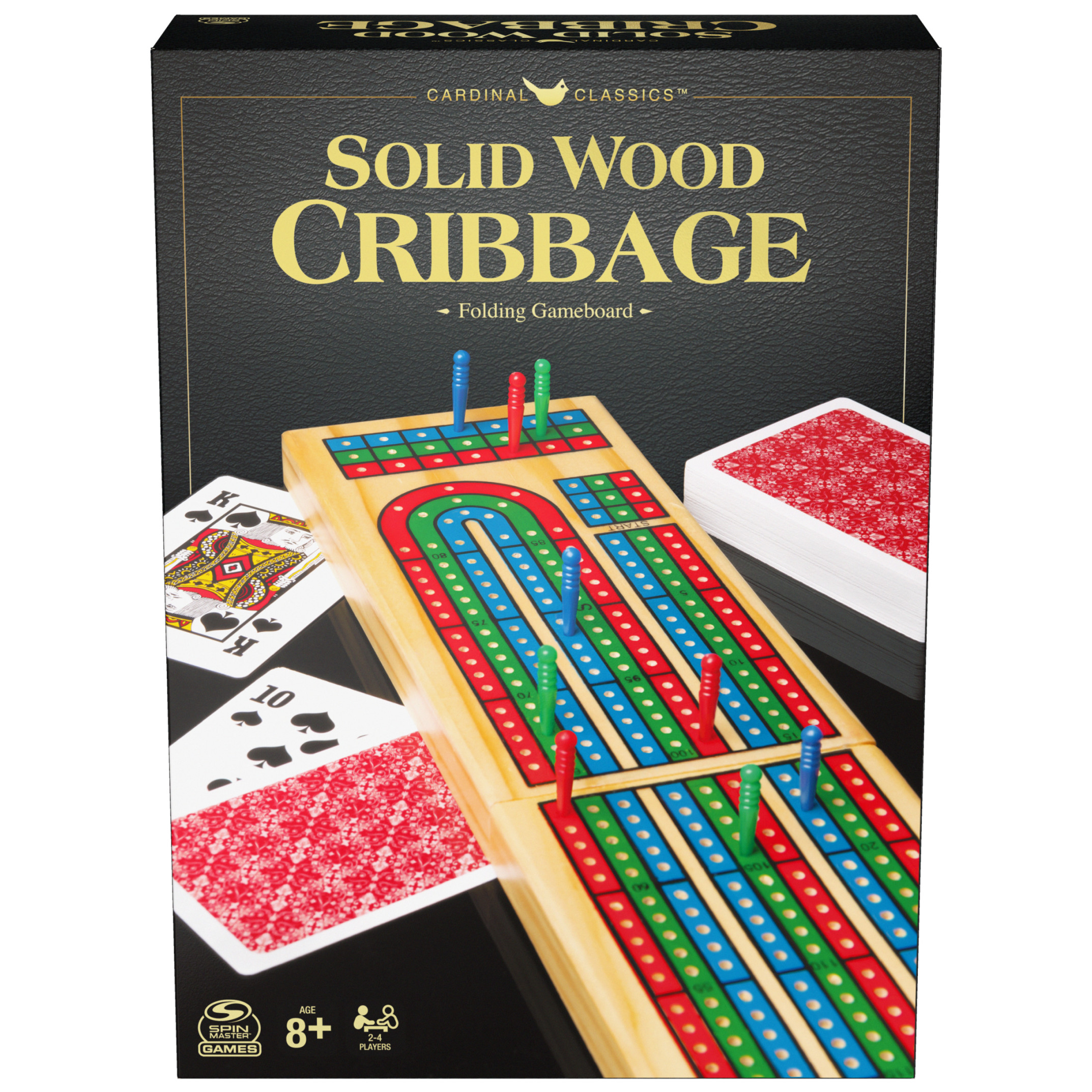 Solid Wood Cribbage Folding Board Game with Playing Cards, for Families and Kids Ages 8 and up