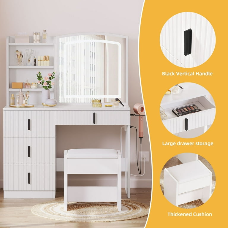 Make Up Vanity Vanity Makeup Desk With LED Lights & 4 Drawers