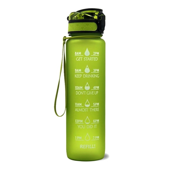 Green 1.5L Motivational Water Bottle with Time Marker - BPA-Free PP & Plastic Sports Hydration Flask for Gym, Running, Hiking, Yoga, Camping & Outdoor Activities - Leakproof Design, 31x8.8cm, 200g