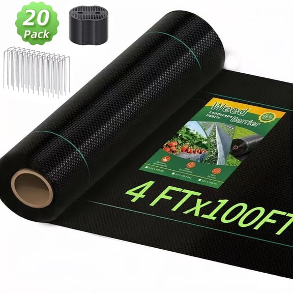 4FT x 100FT Weed Barrier Landscape Fabric Heavy Duty，Weed Block Gardening Ground Cover Mat, Weed Control Garden Cloth ，Woven Geotextile Fabric for Underlayment，Commercial Driveway Fabric