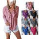 thumbnail image 3 of Sudadera con capucha de manga larga con cuello en V y cordón ligero con capucha informal para mujer rosa L, 3 of 6