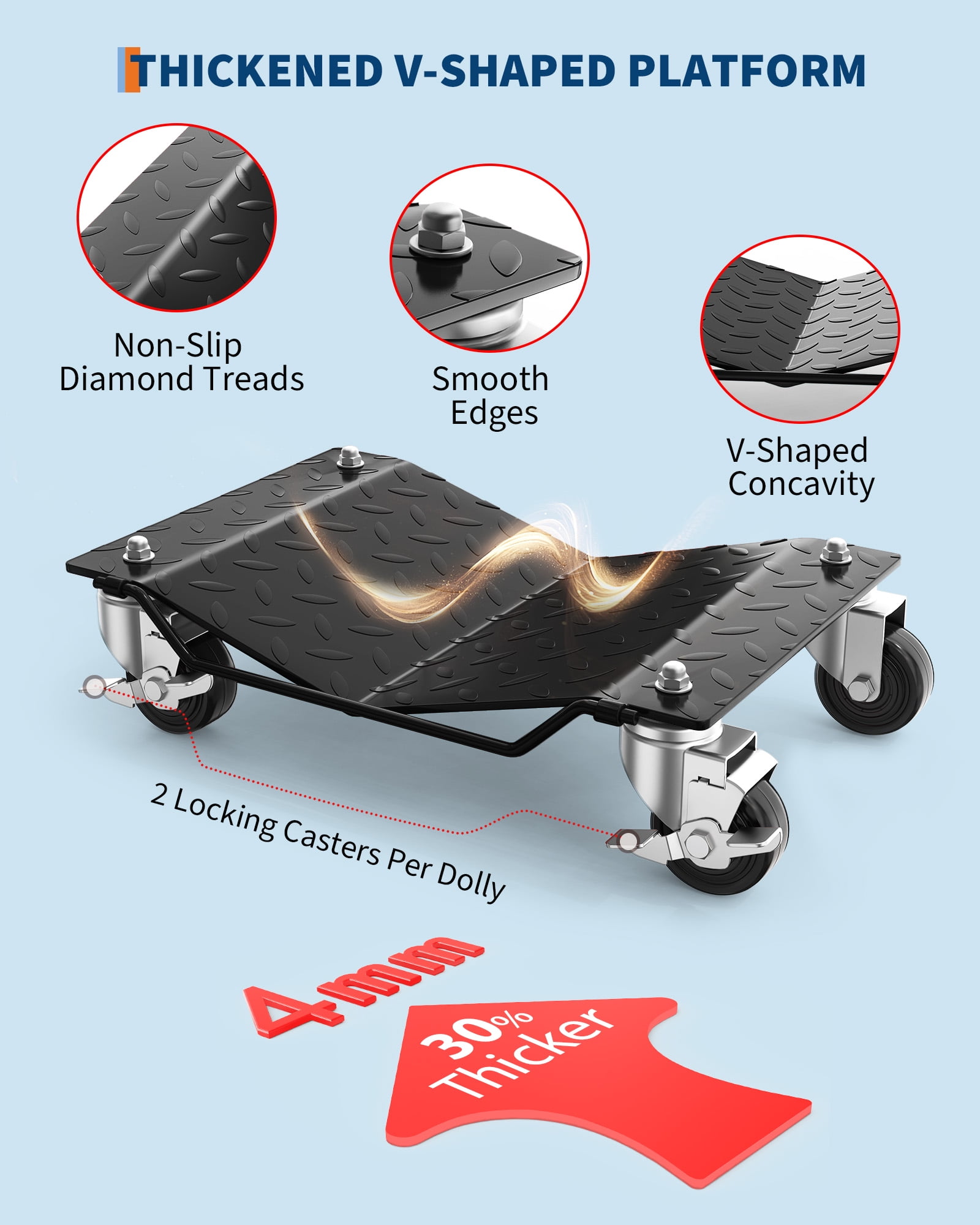 6000 LBS High-Capacity Car Dolly Set of 4 Secure Lock Design for Safe & Efficient Vehicle Moving & Garage Auto Repair