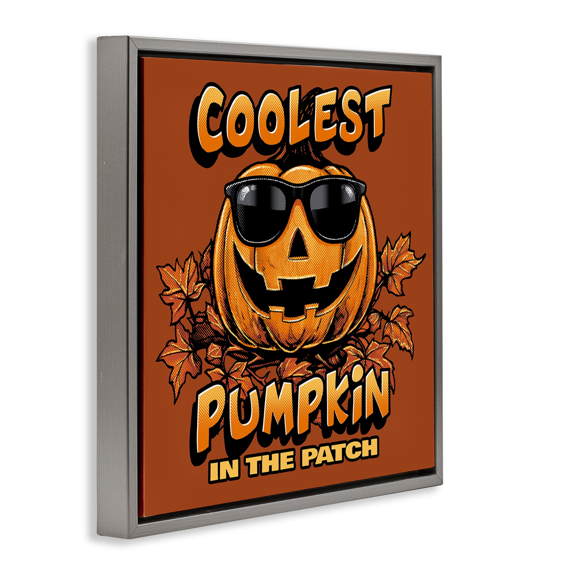 Stupell Industries Coolest Pumpkin with Sunglasses Holiday Painting Gray Floater Framed Canvas Art Print Wall Art, 25 x 25