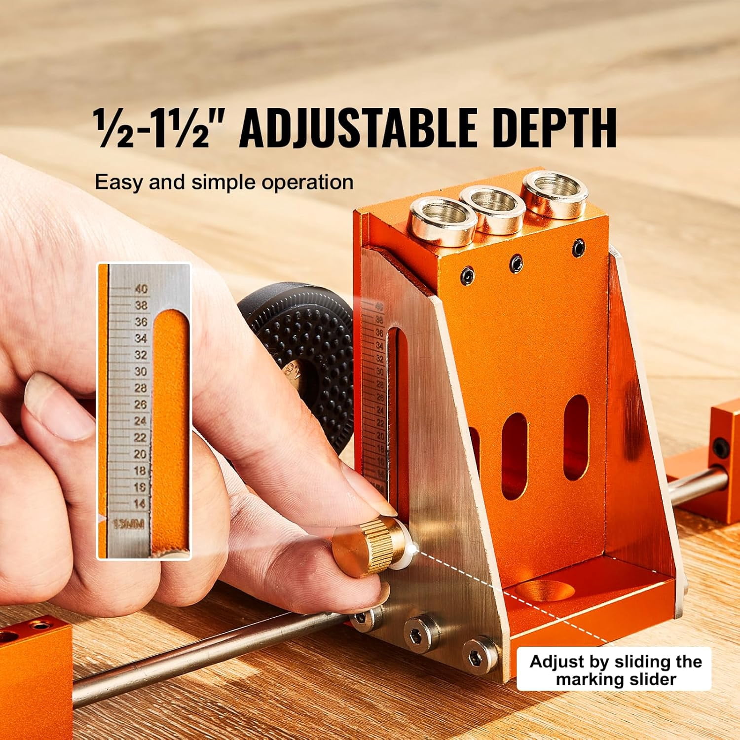 Pocket Hole Jig Kit, 34 Pcs Pocket Hole Jig System with 11" C-clamp, Fixture, Step Drills, Wrenches, Drill Stop Rings, Square Drive Bits, Toolbox, for DIY Carpentry Projects, Adjustable