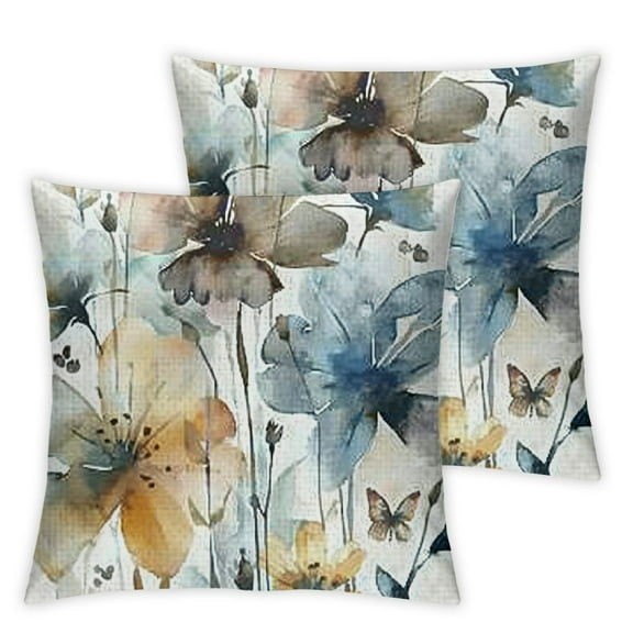 BANET Brown Cream Grey Teal Pillow Covers Flower Couch Pillow Cases Rustic Abstract Modern Throw Pillows Set of 2 Farmhouse Home Decor for Room Bedroom Bed Cushion Outdoor 12x12in
