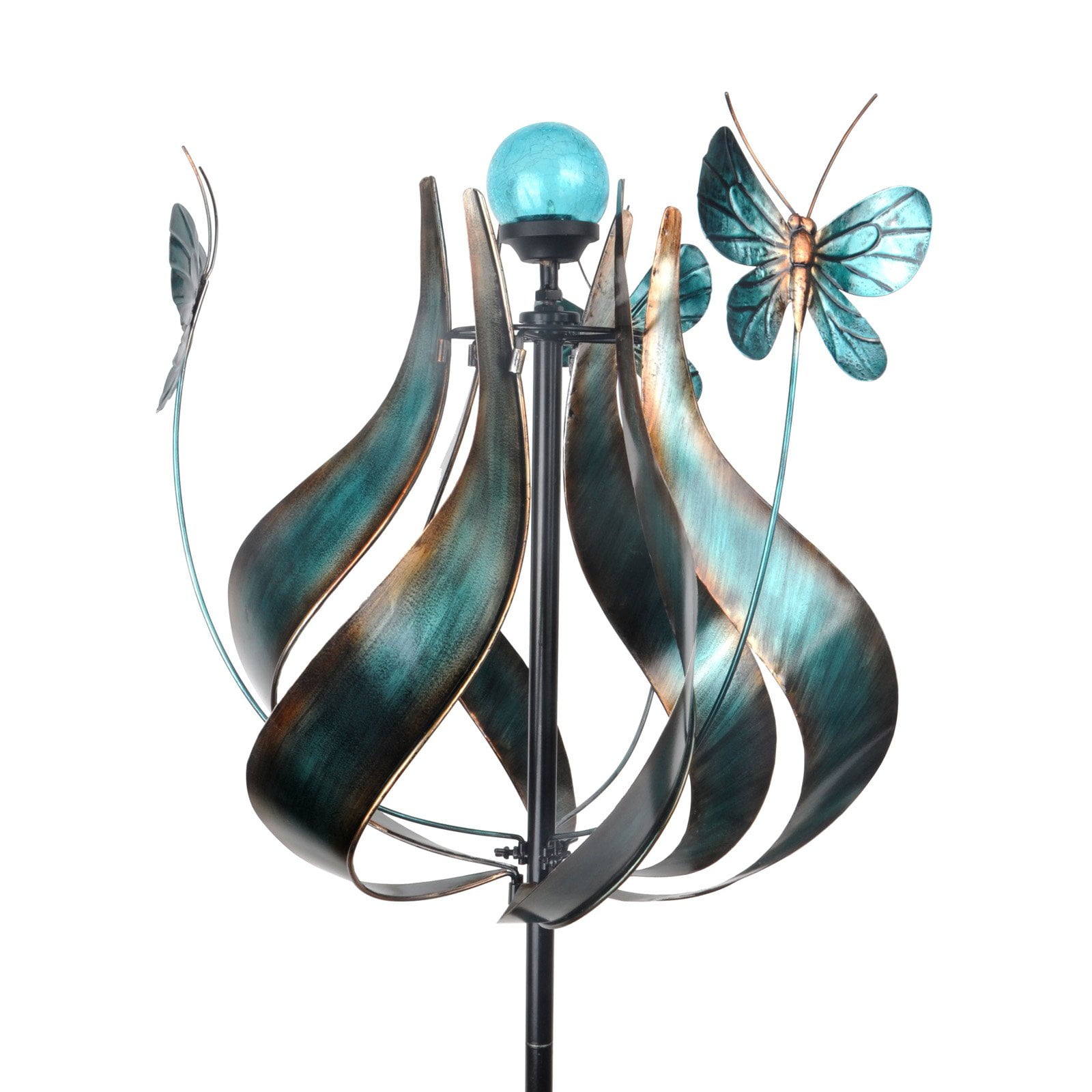 Peaktop Outdoor Tulip Kinetic Solar Light Windmill Teal by Teamson Design Corp.