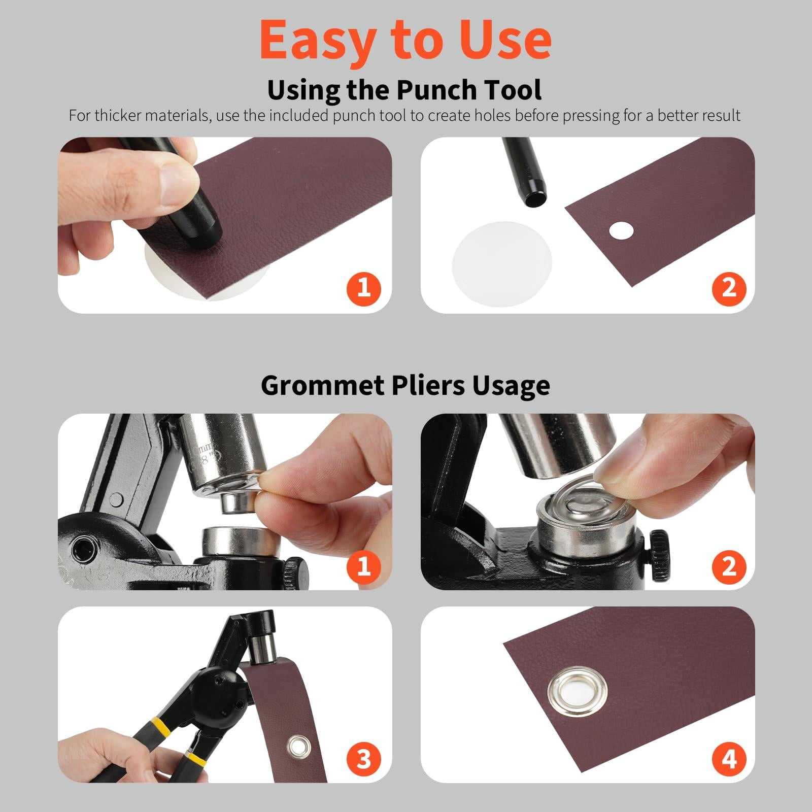 Grommet Tool Kit  3/8 Inch Handheld Eyelet Hole Punch Press Pliers With 300 Anti-rust Grommets For Tarp Leather Fabric Tent And So On