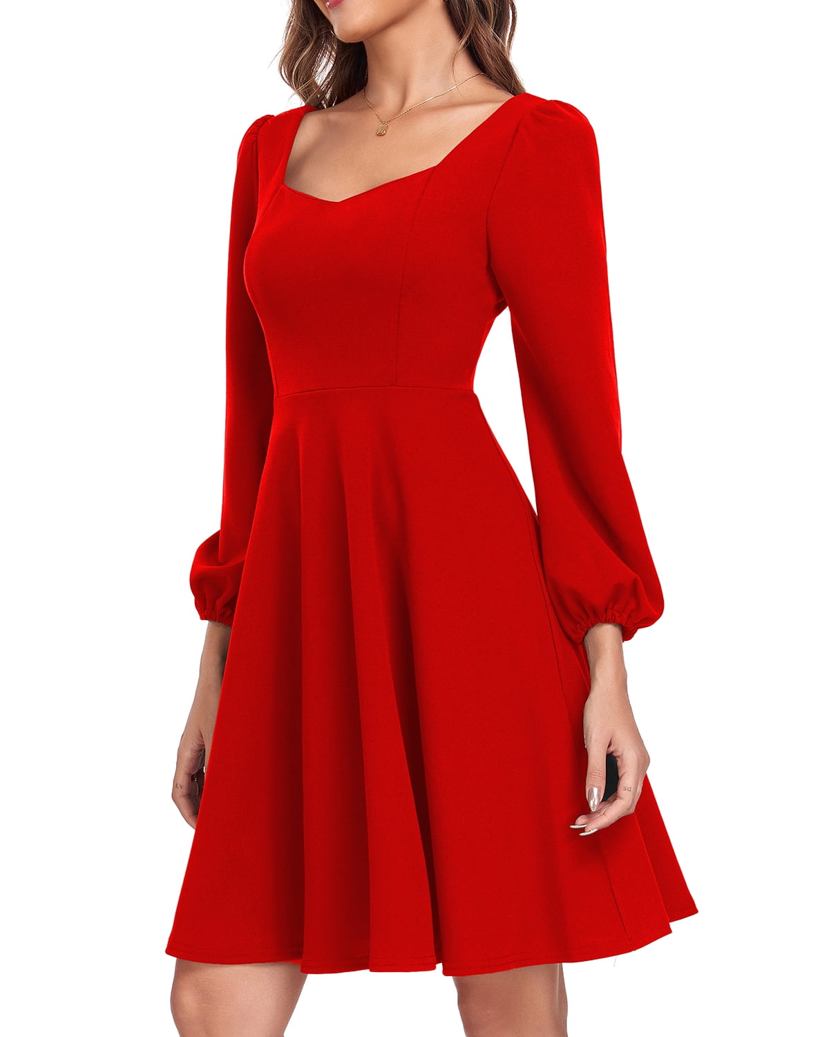 Womens Formal Long Sleeve Dress Elegant Square Neck Party Skater Dresses  for Women Wedding Guest Dresses - Walmart.com