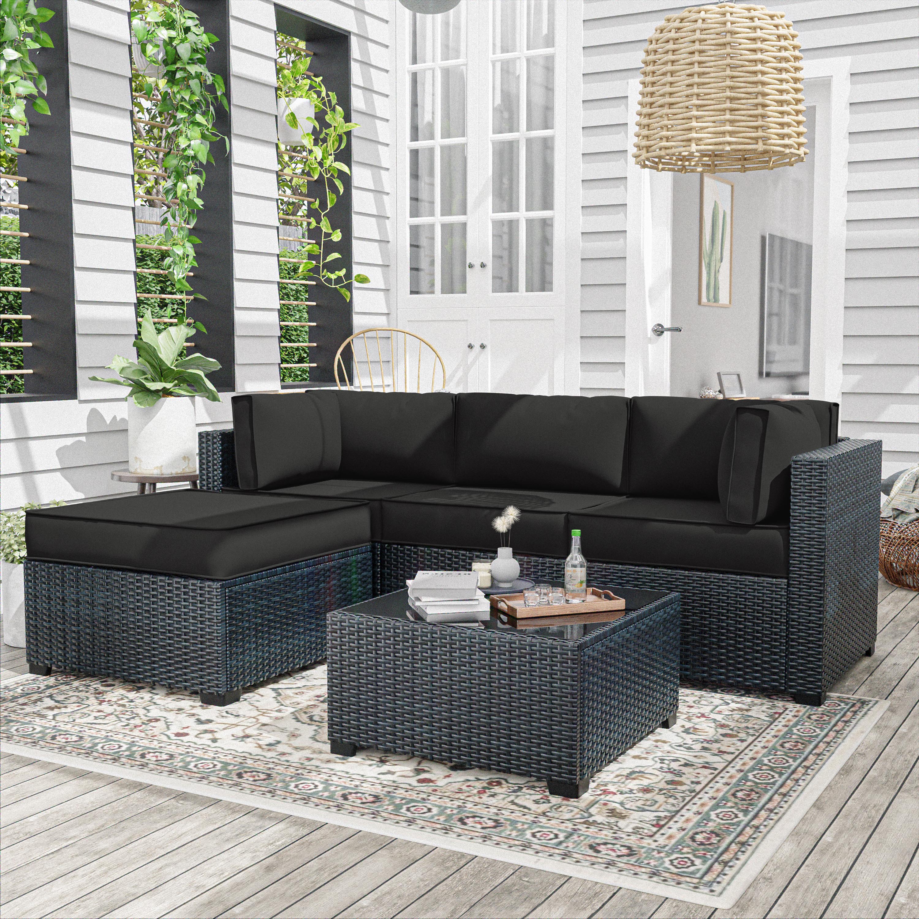 Snubbull 9 Pcs Outdoor Patio Cushion Covers with 4 Size, Waterproof & Zippered, Black