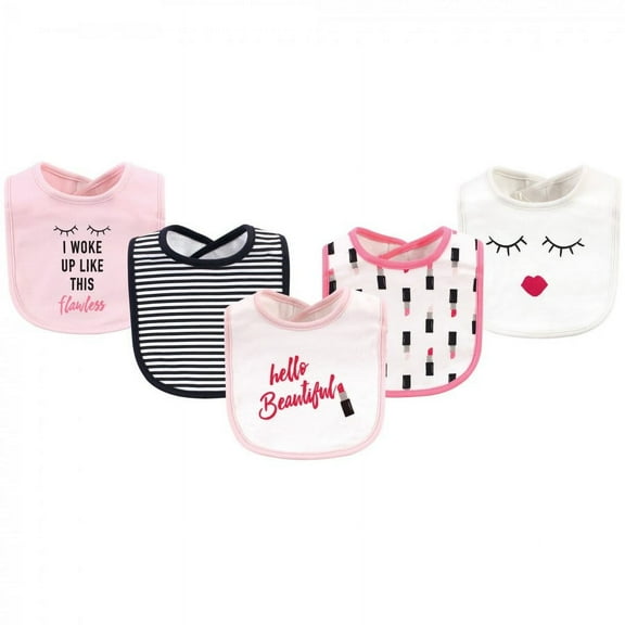 Little Treasure Baby Girl Cotton Bibs 5pk, Lipstick, One Size