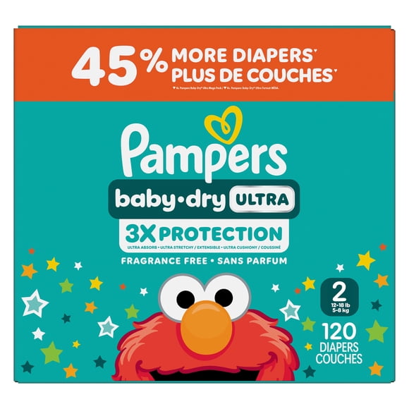Pampers Baby Dry Ultra Diapers, Size 2 (12-18 lbs), Absorbent Disposable Diapers
