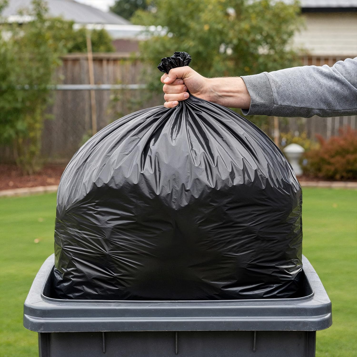 (100 Pack) 55-60 Gallon Trash Bags, 2 Mil, Heavy Duty, Fit Rubbermaid Brute Rollout, Round and Square 32-55 gal Trash Cans, 43" x 47" Large Durable Garbage Trash Can Liners, Bulk (2 Mil Black)