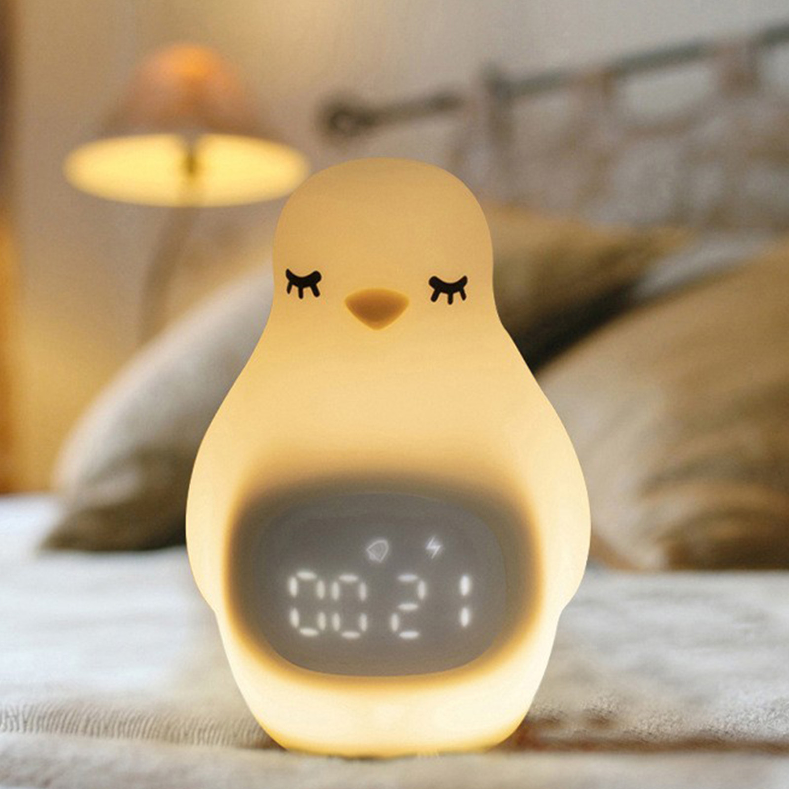 Home RNLUGM Led Alarm Clock Super Cute Penguin Pat Light Multi-function Usb Rechargeable With Night Light Student Snooze Alarm Clock
