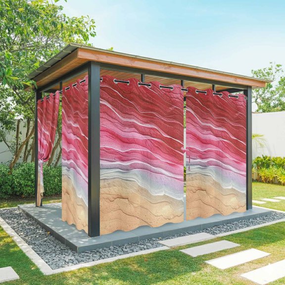 Outdoor Curtains for Patio Waterproof, Red Ombre Coastal Windproof Pravicy Outside Porch Blackout Curtain, Summer Nautical Beach Ocean Seaside Sun Blocking Grommets Curtains for Cabana Gazebo 54"x95"