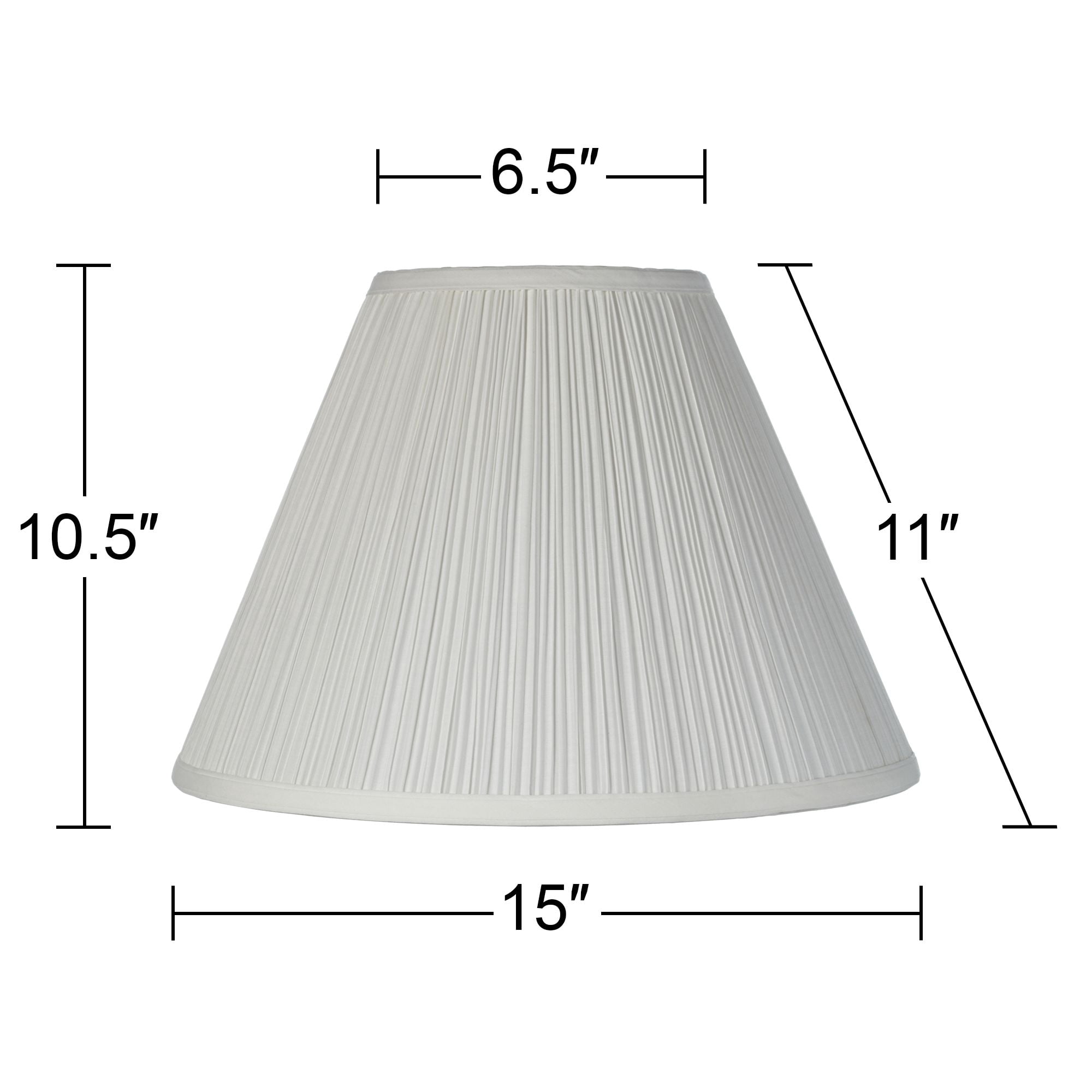 Springcrest 6 1/2" Top x 15" Bottom x 10 1/2" High x 11" Slant Lamp Shade Replacement Medium White Pleated Spider Harp Finial