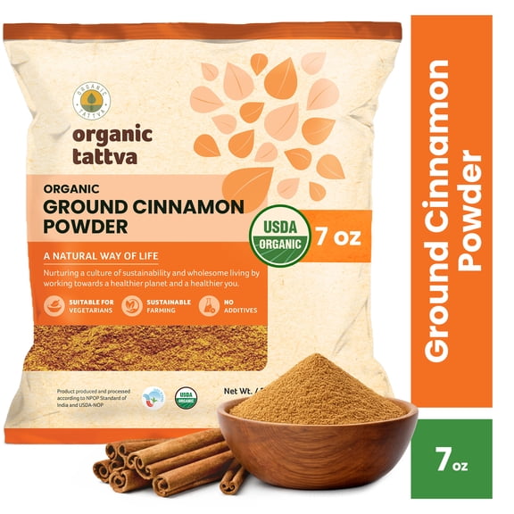 Organic Tattva Ground Cinnamon Powder (Dalchini) (7 oz/200 gm), Cold Ground Spices Powder with Natural Oils, No Additives, USDA Certified