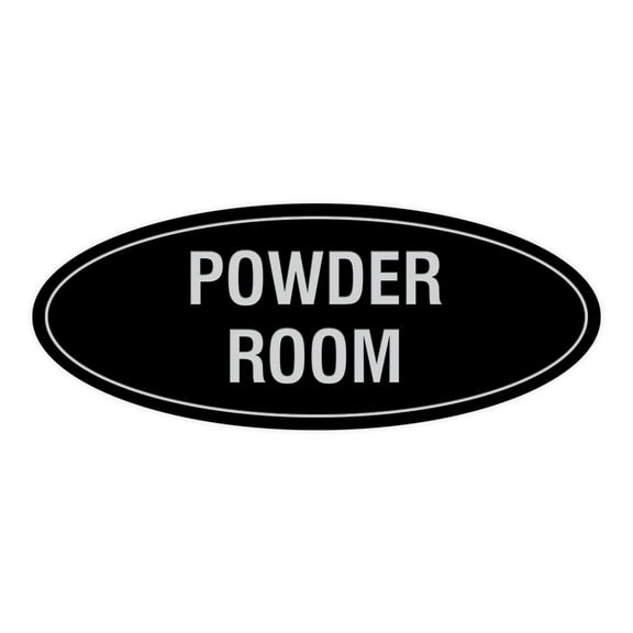Oval Powder Room Sign (Black / Silver) - Medium 2.75x7"
