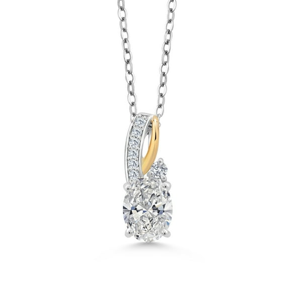 Gem Stone King 1.50 Ct Oval IGI Certified Lab Grown Diamond Set in 2 Tone 10K Yellow Gold and 925 Sterling Silver Pendant for Women | E-F Color | VS1-VS2 Clarity | 18 inch Chain