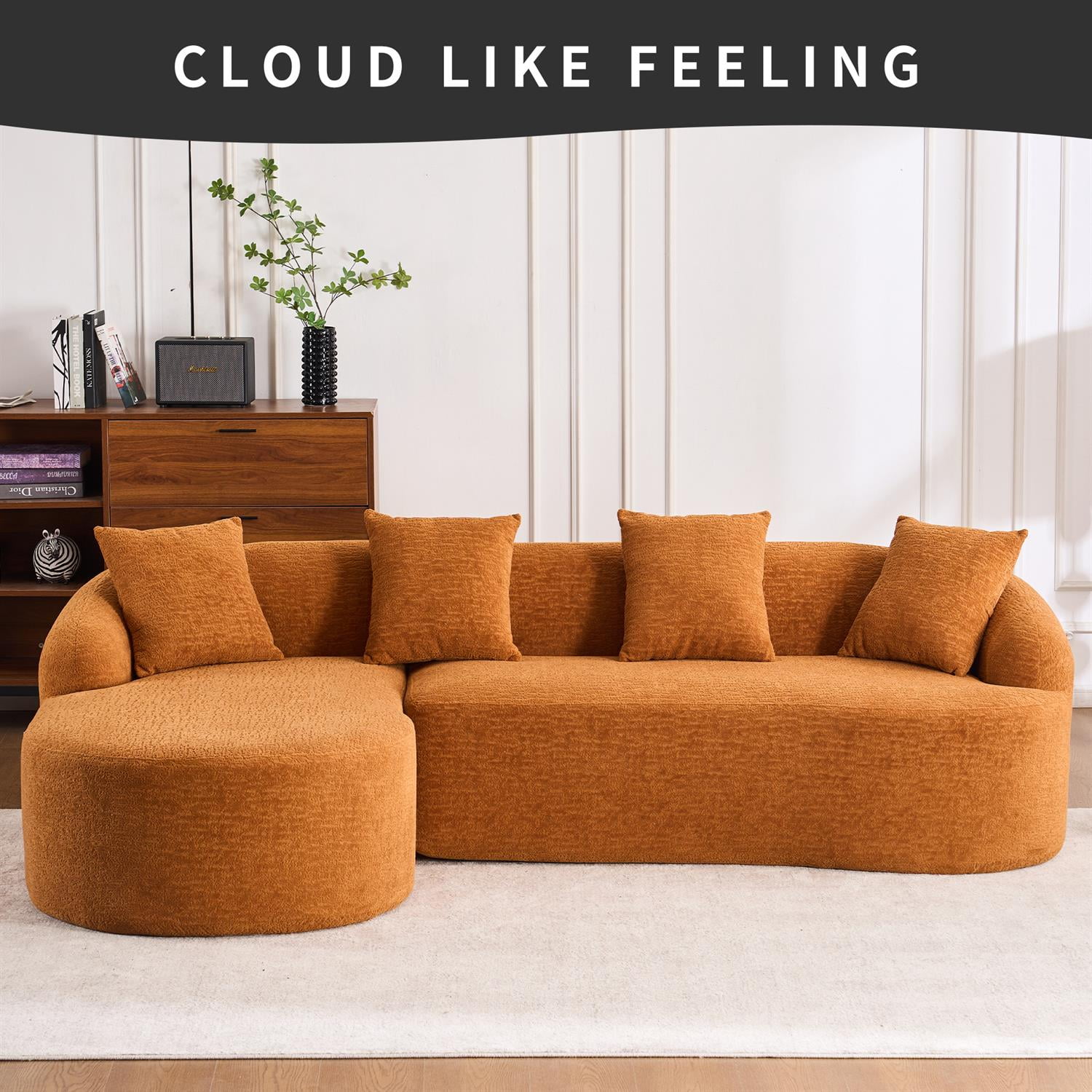 Demi Bonn 98" Cozy L-Shape Sectional Sofa with Curved Chaise, High-Density Foam, Chenille Modular Couch for Living Room, Supports 900 lbs, Orange