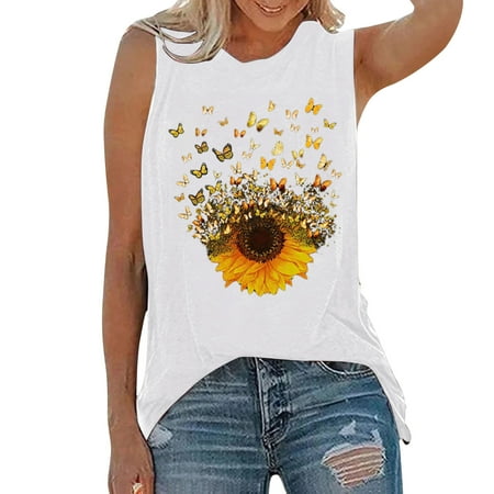 

3xl Maternity Clothes Women Summer Top Sunflower Print O Neck Sleeveless T-shirt Tops Vest Tee Blouse Fashion Casual Tank Top 3x Muscle Shirts Cropped Top Compression Women Top