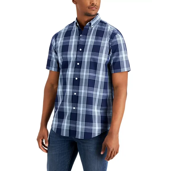 Club Room Men’s Regular-Fit Plaid Shirt, Blue, X-Large