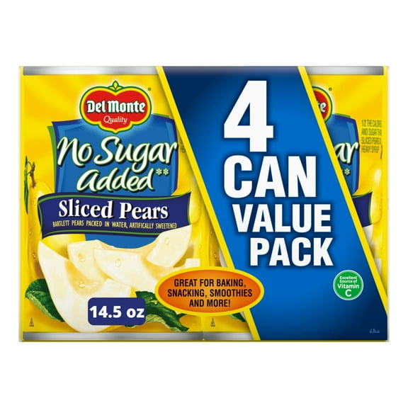 Del Monte No Sugar Added Bartlett Pears, 14.5 oz Can (Pack of 4) Canned Fruit