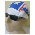 thumbnail image 2 of Biker By Choice Motorcycle Doo Rag Skull Cap Stars and Stripes Red White Blue Knievel Pattern Head Wrap, 2 of 3